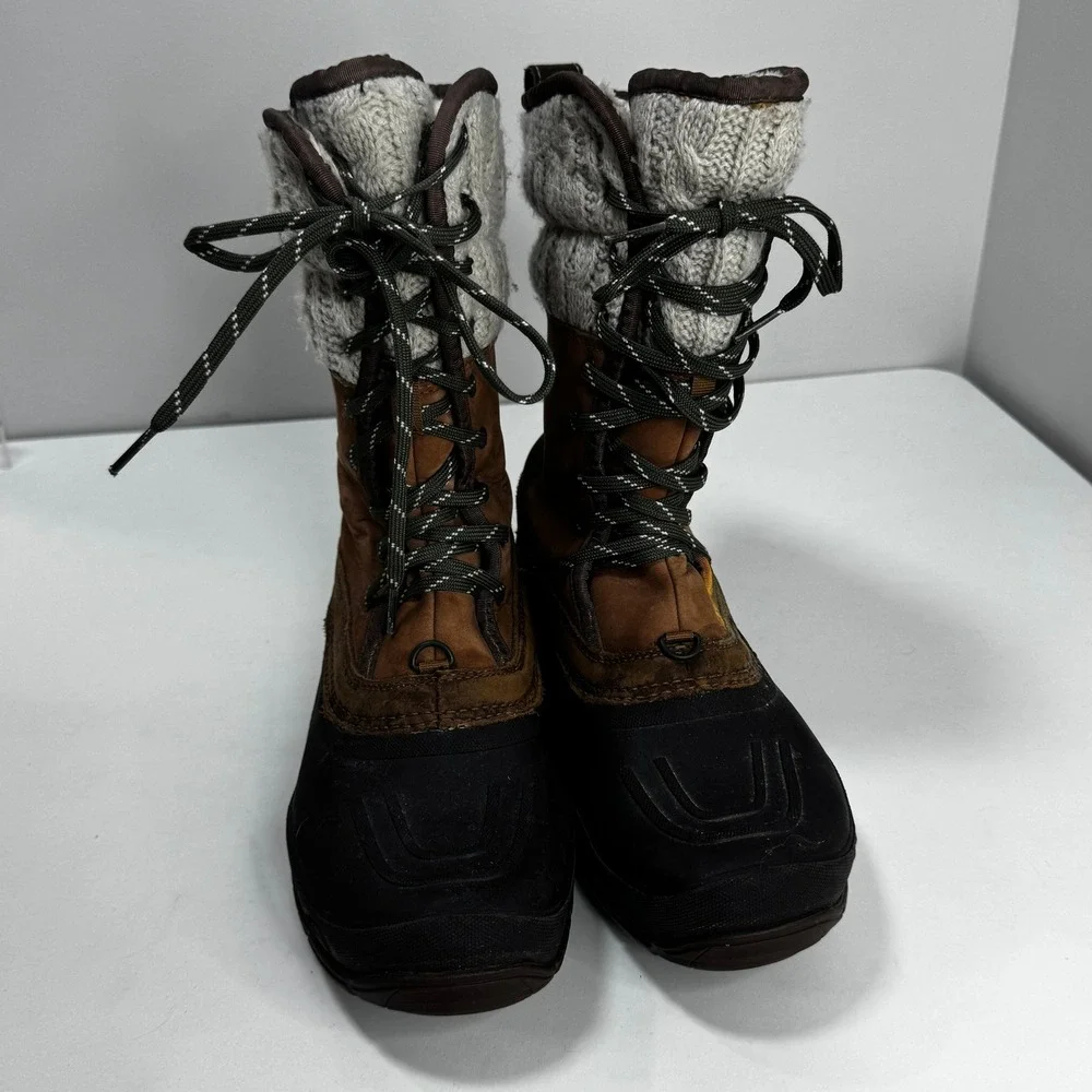 The North Face Shellista Lace Luxe W 9 Brown Knit Winter Snow Boots Waterproof